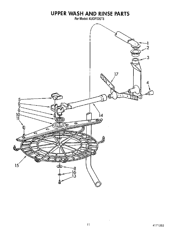 UPPER WASH AND RINSE Diagram and Parts List for KUDP220T5  KitchenAid Dishwasher