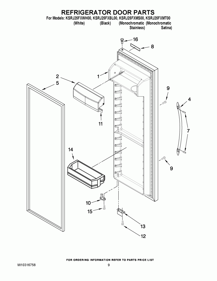 REFRIGERATOR DOOR PARTS Diagram and Parts List for KSRJ25FXMT00  KitchenAid Refrigerator