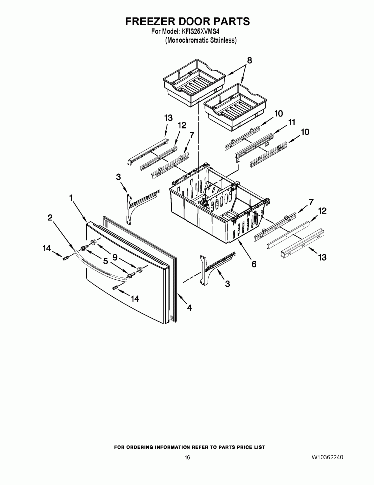 FREEZER DOOR PARTS Diagram and Parts List for KFIS25XVMS4  KitchenAid Refrigerator