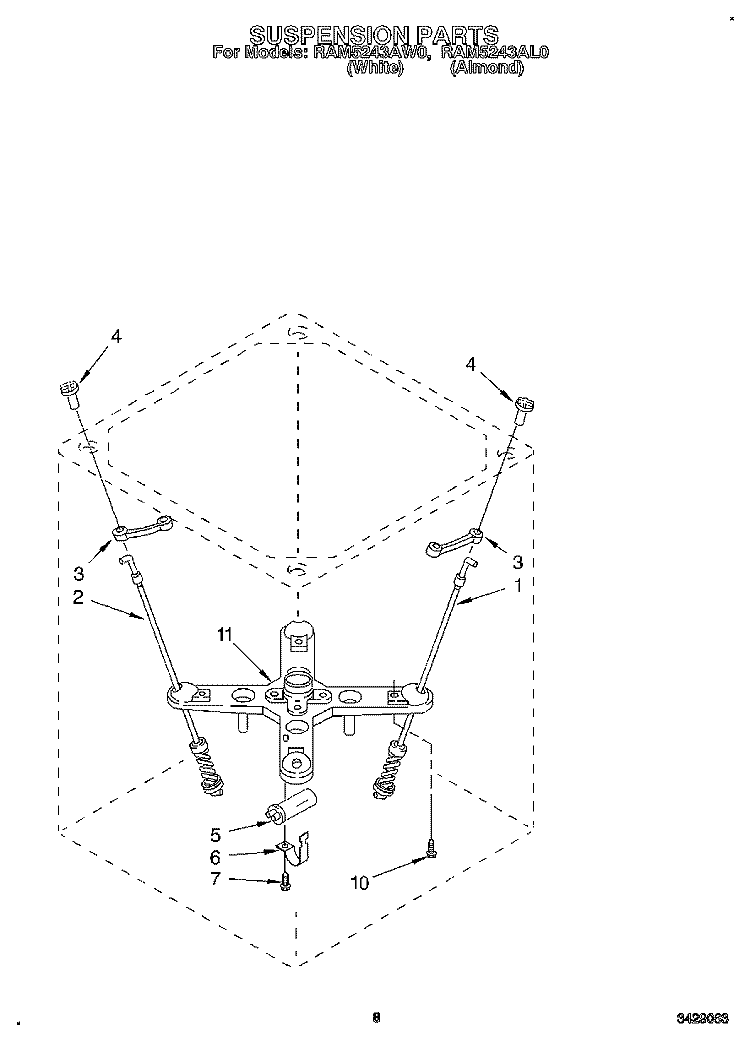 SUSPENSION Diagram and Parts List for RAM5243AL0  Whirlpool Washer