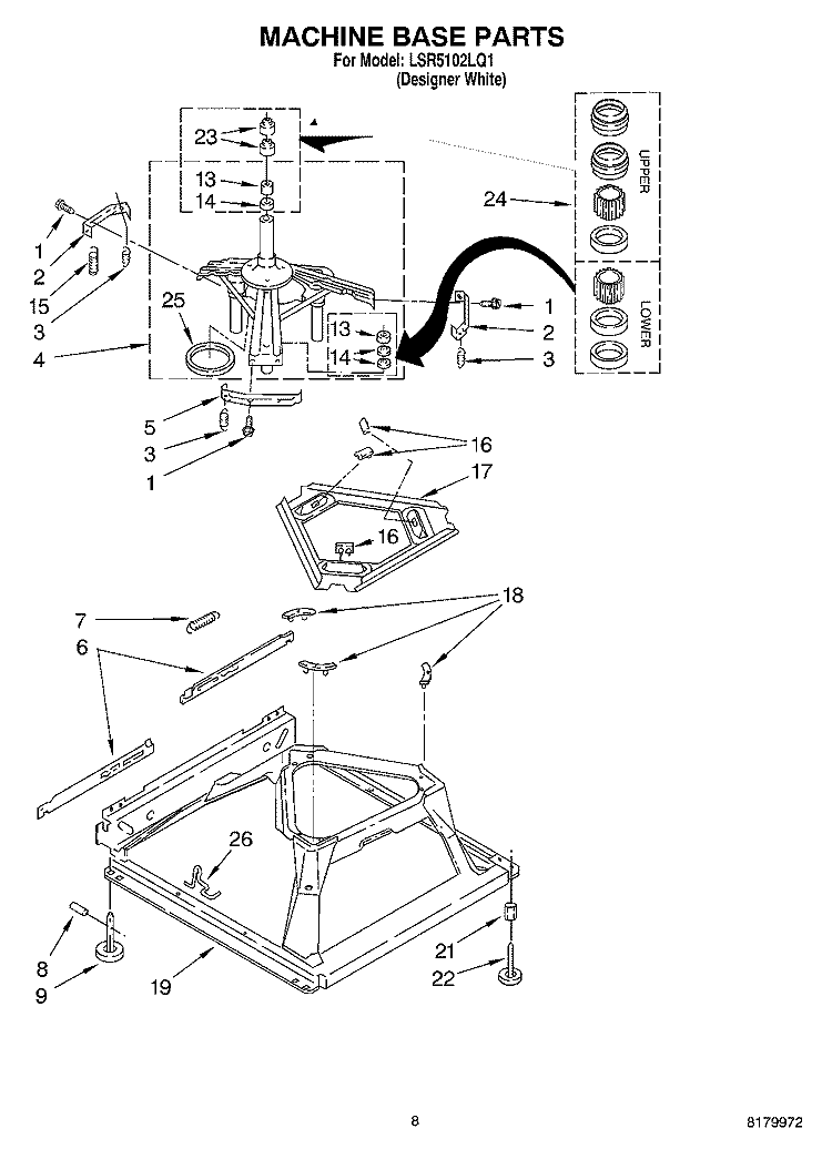 MACHINE BASE PARTS Diagram and Parts List for LSR5102LQ1  Whirlpool Washer