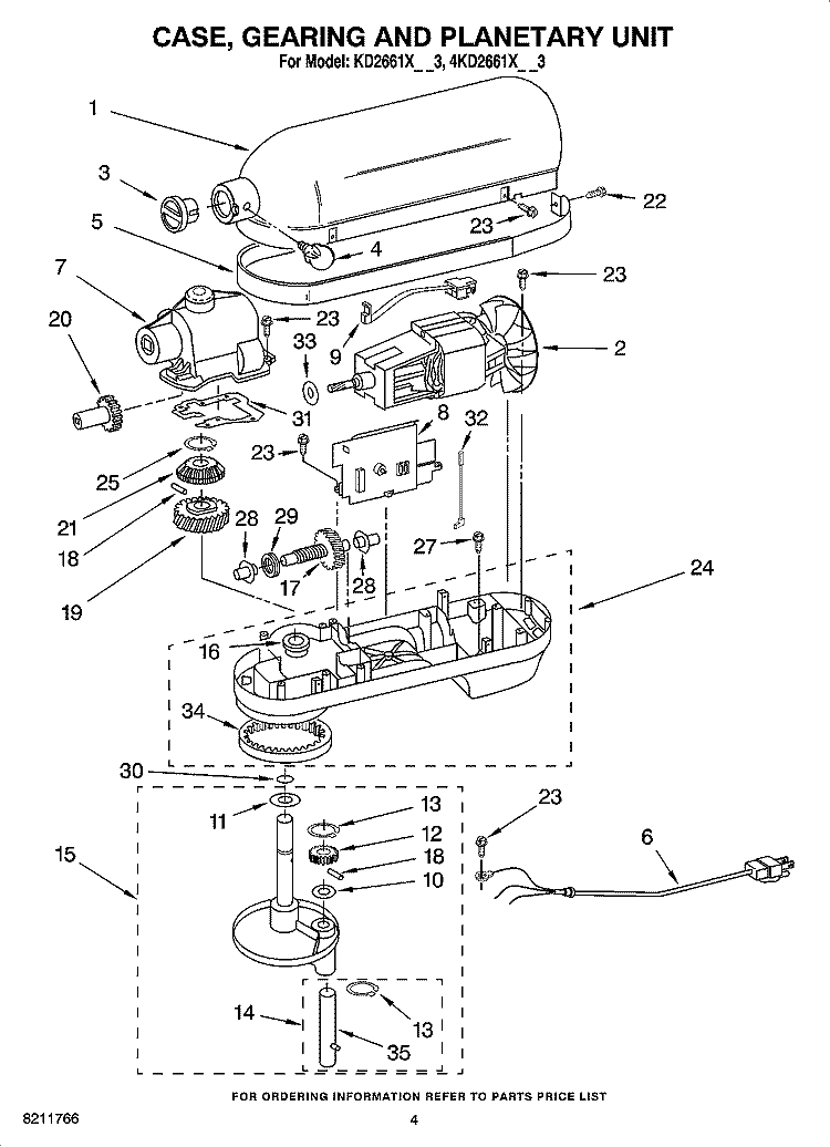 CASE, GEARING AND PLANETARY UNIT Diagram and Parts List for 4KD2661XMC3  KitchenAid Mixer