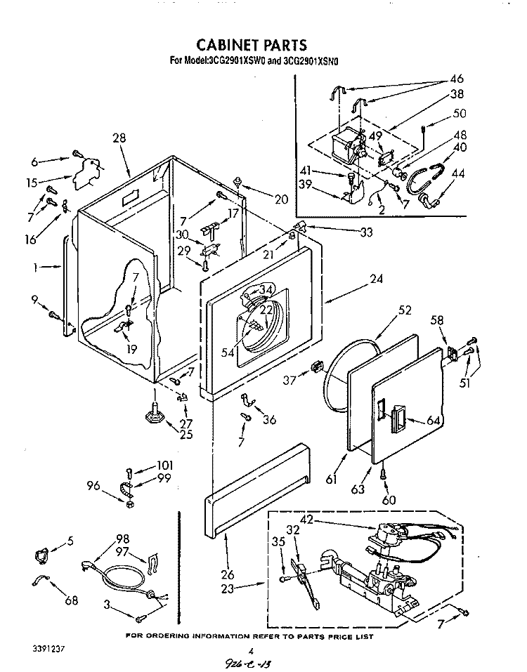CABINET Diagram and Parts List for 3CG2901XSN0  Whirlpool Dryer