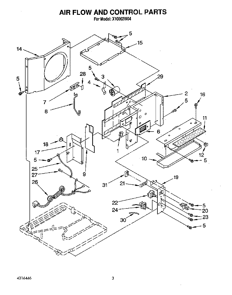 AIR FLOW AND CONTROL Diagram and Parts List for X10002W04  Roper Air Conditioner