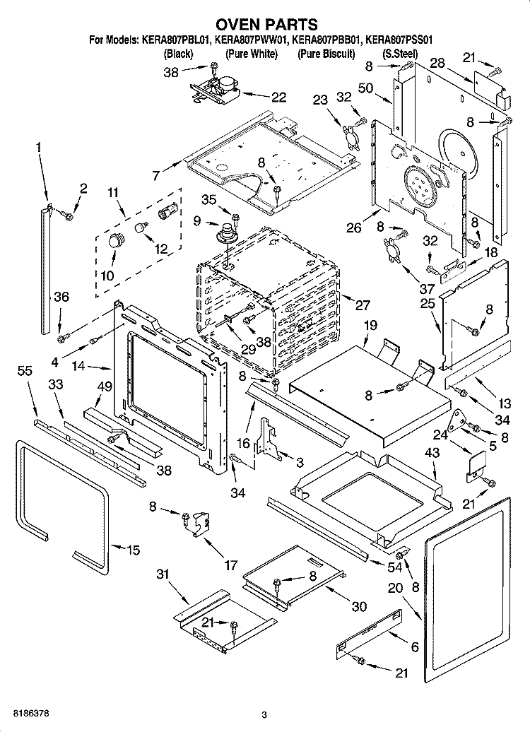 OVEN PARTS Diagram and Parts List for KERA807PBL01  KitchenAid Range