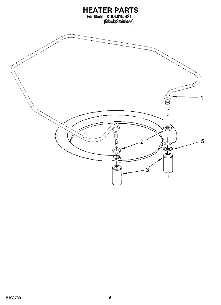 HEATER PARTS Diagram and Parts List for KUDL01ILBS1  KitchenAid Dishwasher