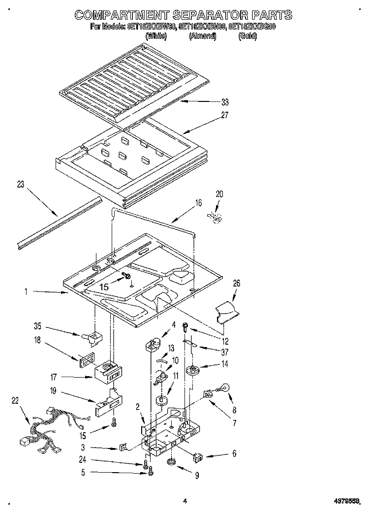 COMPARTMENT SEPARATOR Diagram and Parts List for 8ET18ZKXBG00  Whirlpool Refrigerator