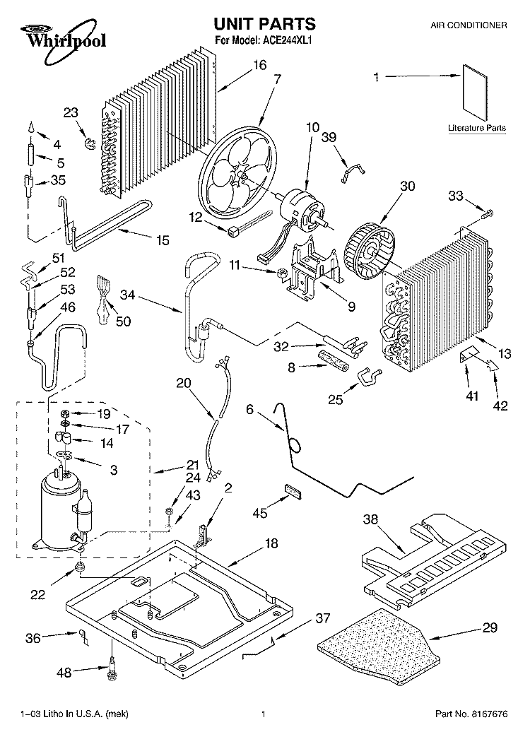 UNIT PARTS Diagram and Parts List for ACE244XL1  Whirlpool Air Conditioner