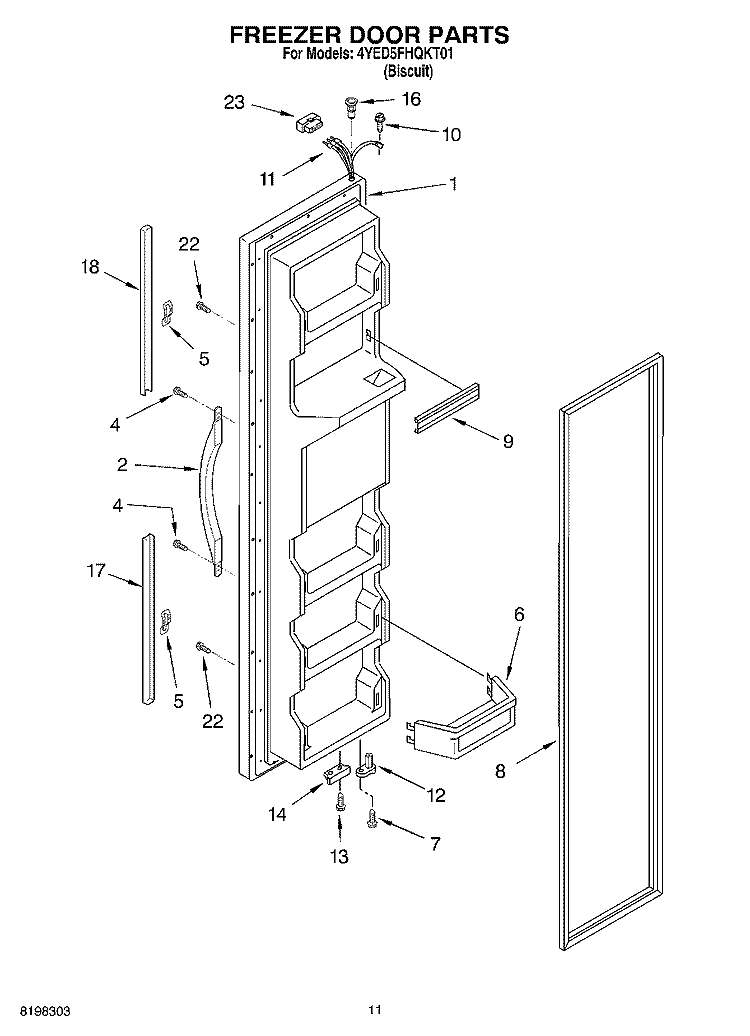 FREEZER DOOR PARTS Diagram and Parts List for 4YED5FHQKT01  Whirlpool Refrigerator