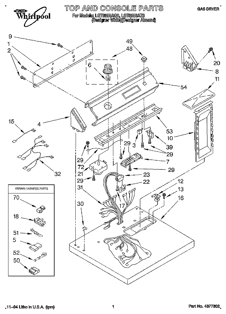 TOP AND CONSOLE, LIT/OPTIONAL Diagram and Parts List for LGT8858AQ0  Whirlpool Dryer