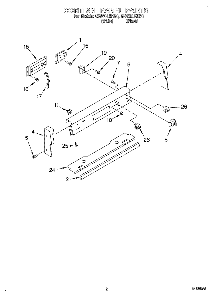 CONTROL PANEL Diagram and Parts List for GR450LXHQ0  Whirlpool Range