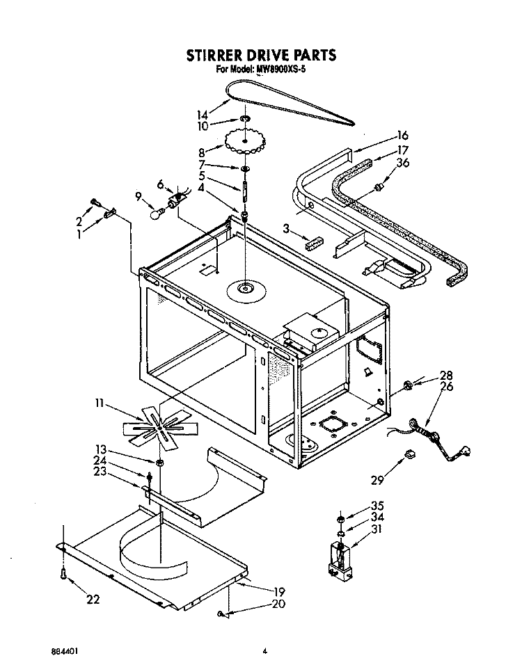 STIRRER DRIVE , LIT/OPTIONAL Diagram and Parts List for MW8900XS5  Whirlpool Microwave