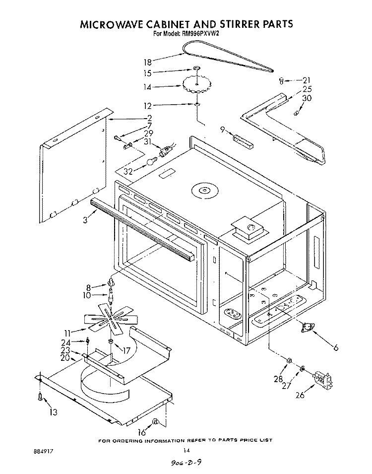 MICROWAVE CABINET AND STIRRER Diagram and Parts List for RM996PXVW2  Whirlpool Microwave Oven Combo
