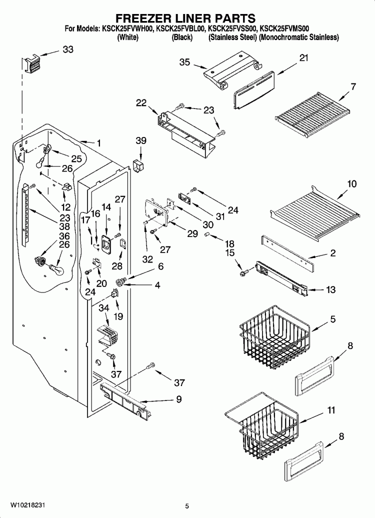 FREEZER LINER PARTS Diagram and Parts List for KSCK25FVMS00  KitchenAid Refrigerator