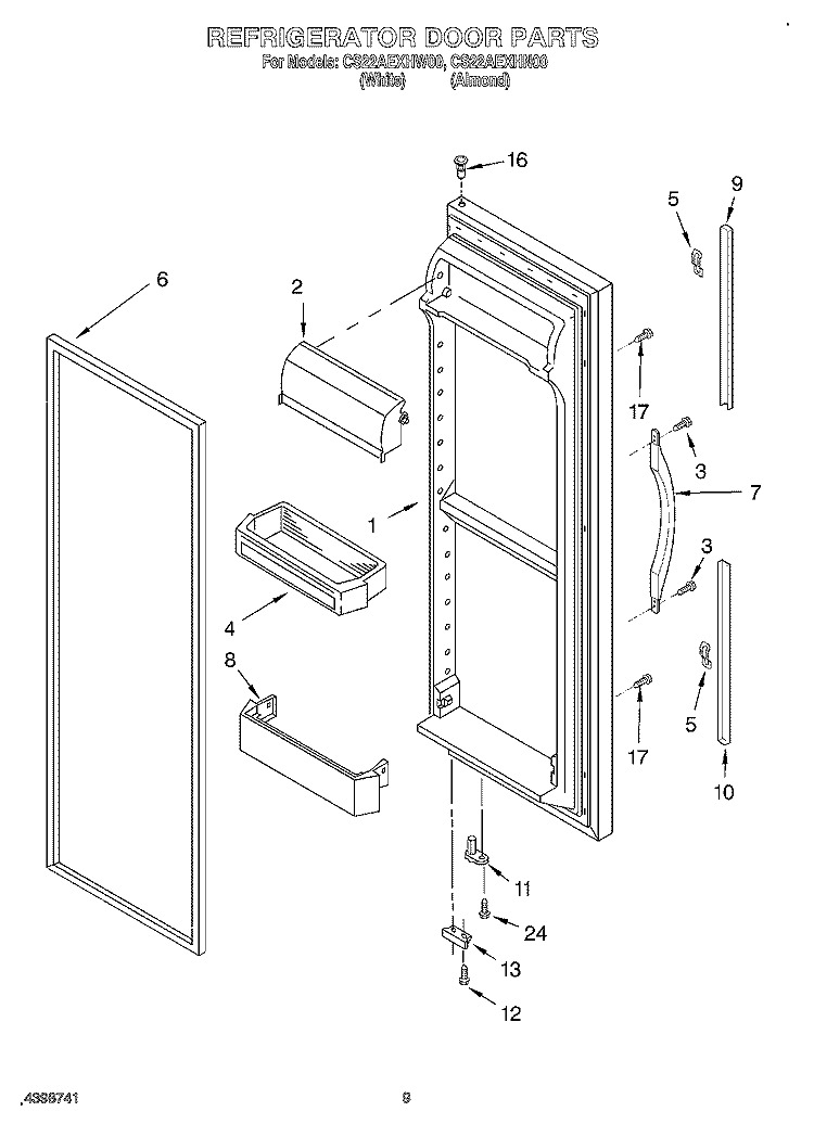REFRIGERATOR DOOR Diagram and Parts List for CS22AEXHW00  Crosley Refrigerator