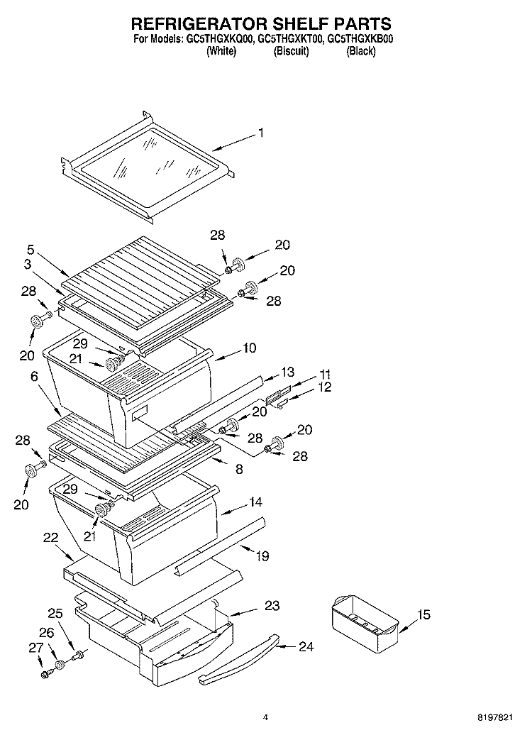 REFRIGERATOR SHELF PARTS Diagram and Parts List for GC5THGXKB00  Whirlpool Refrigerator
