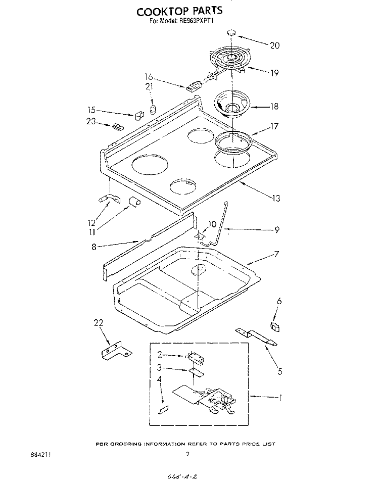 COOKTOP Diagram and Parts List for RE963PXPT1  Whirlpool Range
