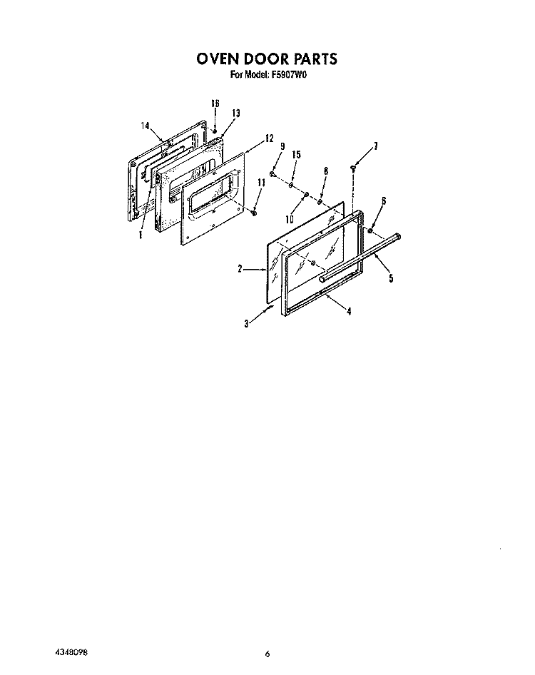 OVEN DOOR Diagram and Parts List for F5907W0  Roper Range