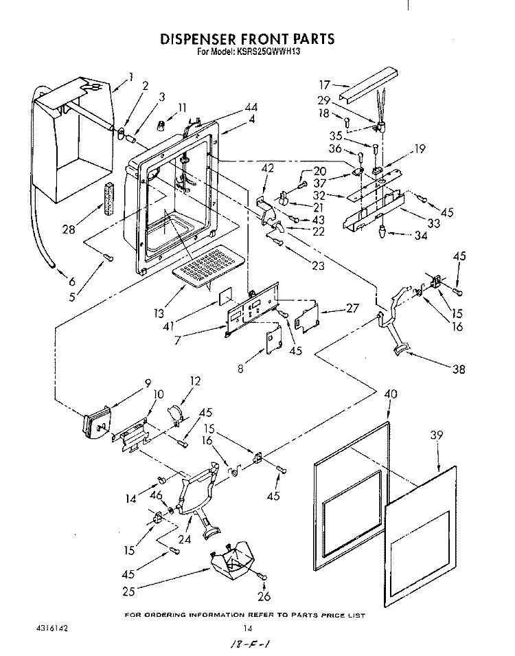 DISPENSER FRONT Diagram and Parts List for KSRS25QWAL13  KitchenAid Refrigerator