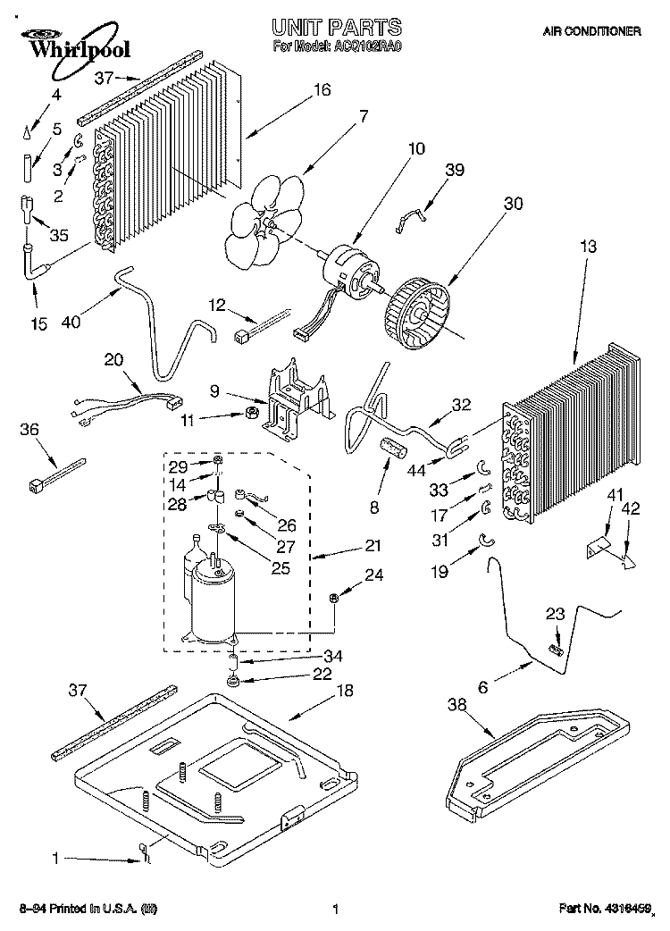 UNIT, LITERATURE Diagram and Parts List for ACQ102RA0  Whirlpool Air Conditioner