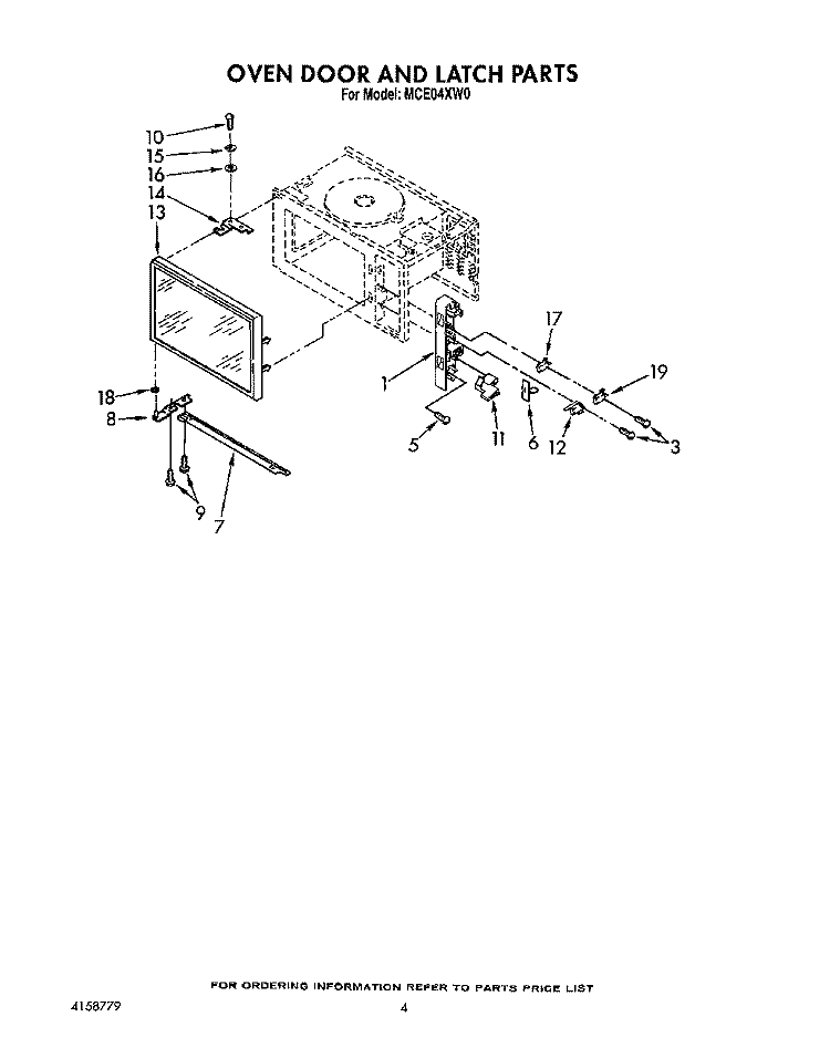 OVEN DOOR AND LATCH Diagram and Parts List for MCE04XW0  Roper Microwave