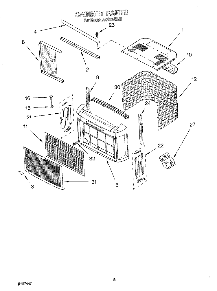 CABINET Diagram and Parts List for ACG052XJ0  Whirlpool Air Conditioner