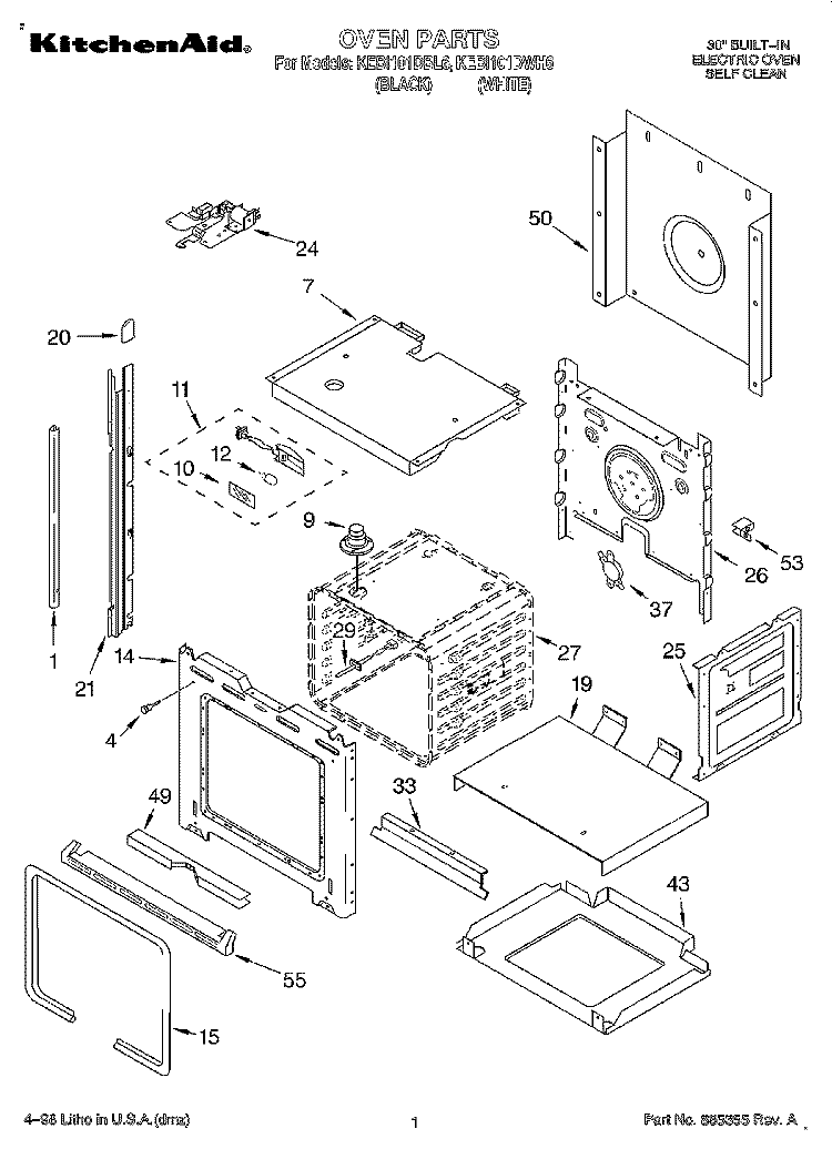 OVEN Diagram and Parts List for KEBI101DWH6  KitchenAid Wall Oven
