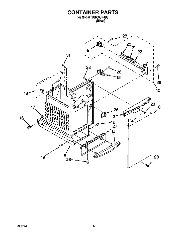 CONTAINER Diagram and Parts List for TU800SPJB0  Whirlpool Trash Compactor