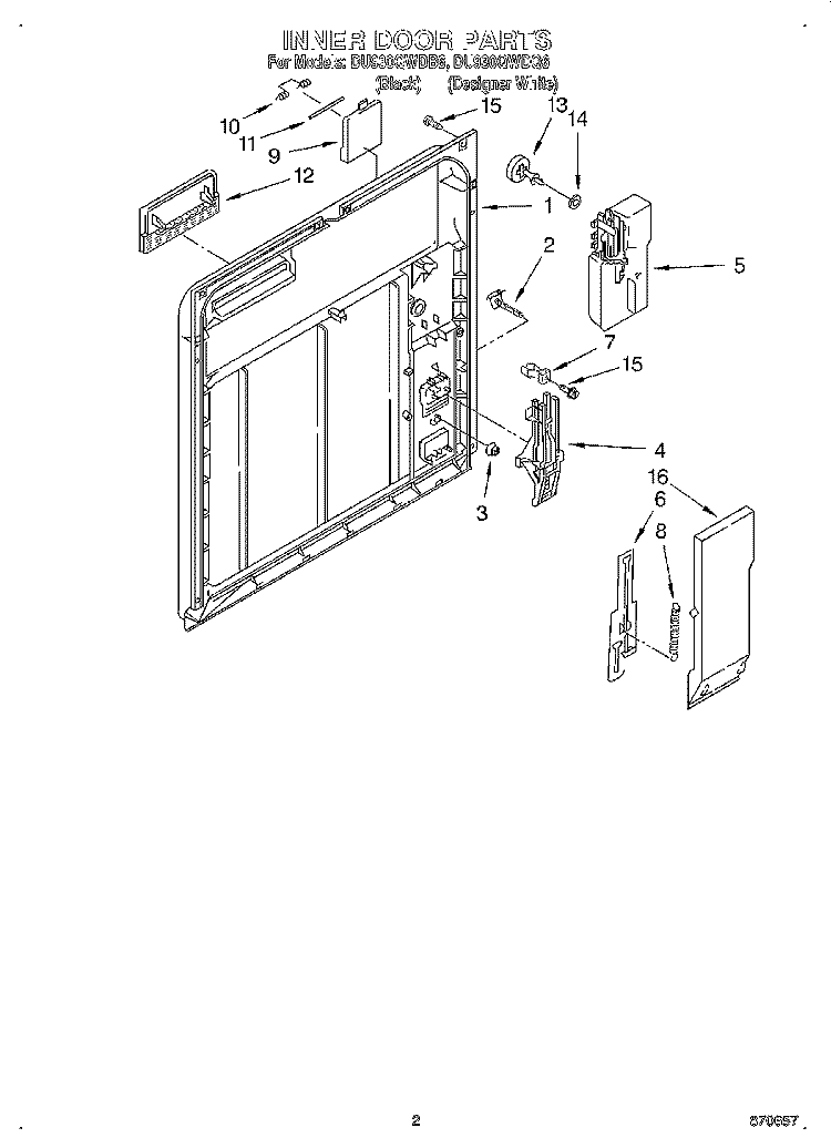 INNER DOOR Diagram and Parts List for DU930QWDB6  Whirlpool Dishwasher