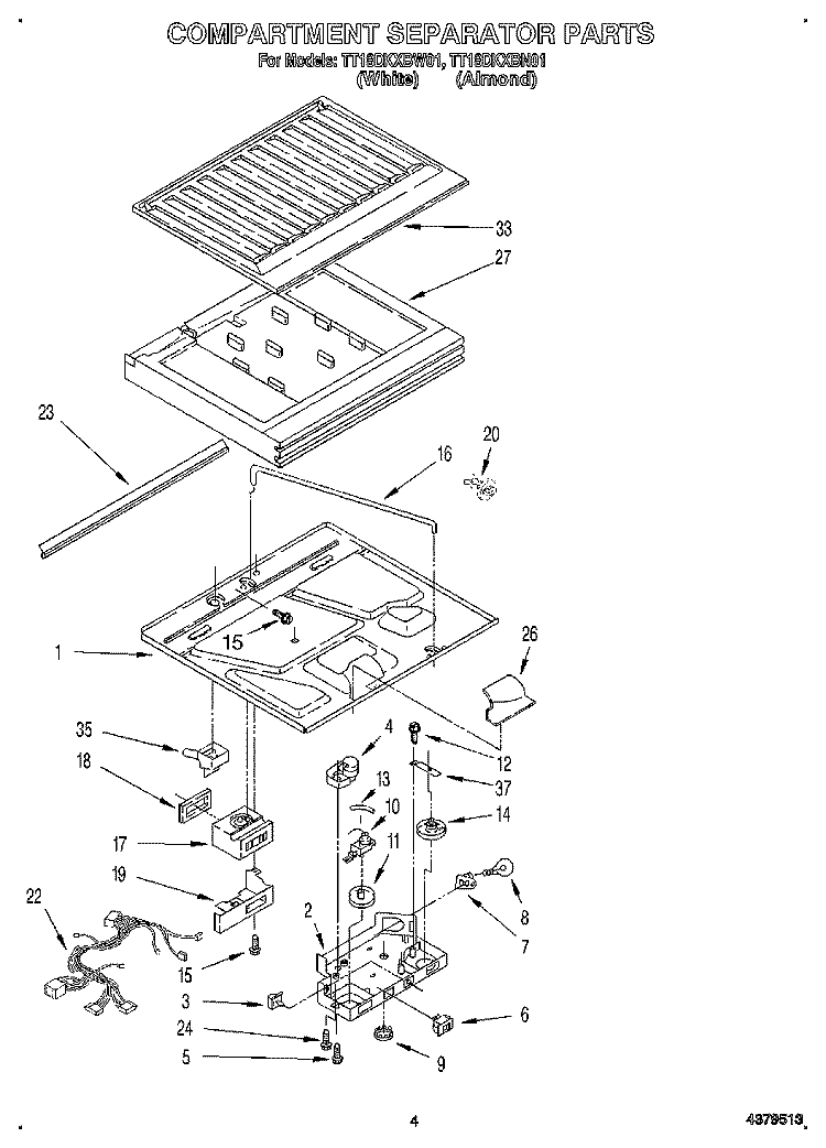 COMPARTMENT SEPARATOR Diagram and Parts List for TT18DKXBN01  Estate Refrigerator
