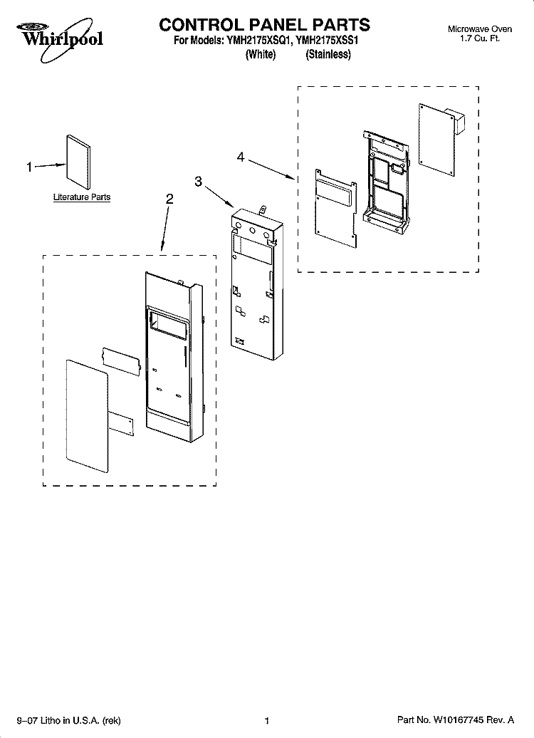 CONTROL PANEL PARTS Diagram and Parts List for YMH2175XSS1  Whirlpool Microwave