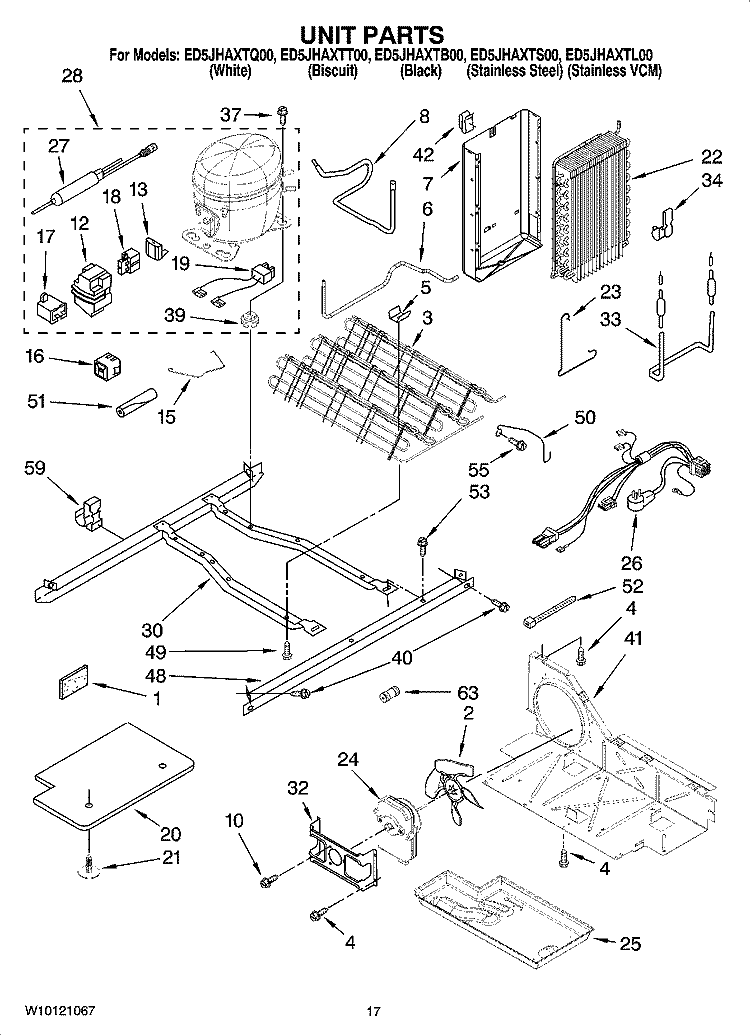 UNIT PARTS Diagram and Parts List for ED5JHAXTB00  Whirlpool Refrigerator