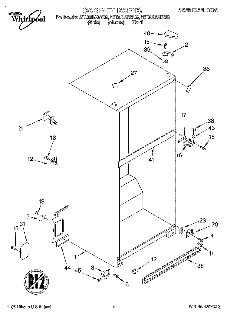 CABINET Diagram and Parts List for 8ET20NKXDG03  Whirlpool Refrigerator