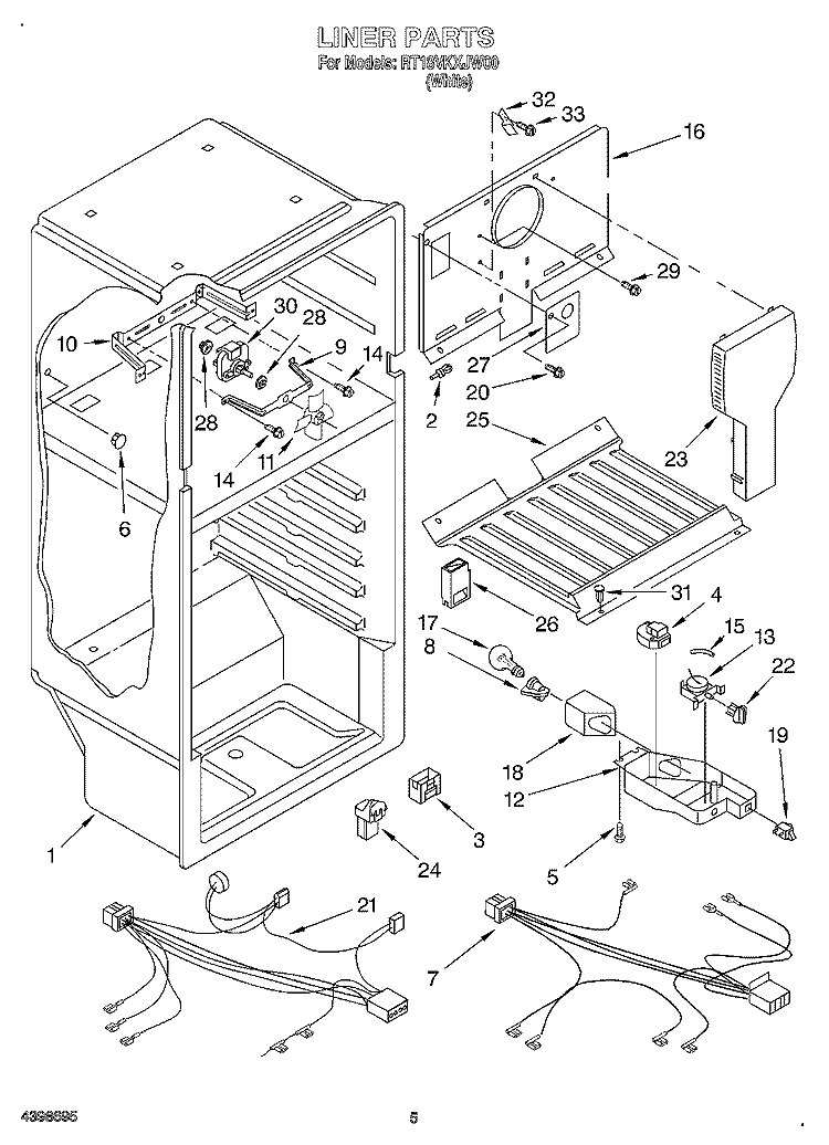 LINER Diagram and Parts List for RT18VKXJW00  Roper Refrigerator