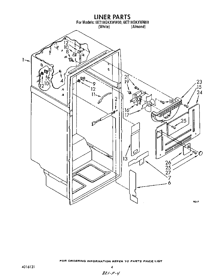 LINER Diagram and Parts List for 6ET18GKXWW00  Whirlpool Refrigerator