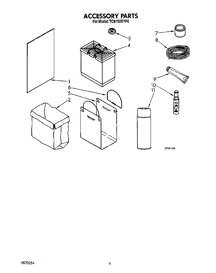 ACCESSORY PARTS Diagram and Parts List for TC8750XYP0  Whirlpool Trash Compactor