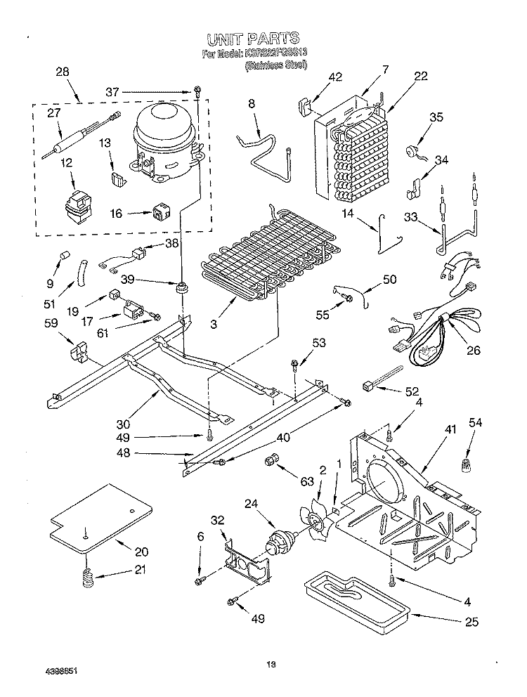 UNIT Diagram and Parts List for KSRS22FGSS13  KitchenAid Refrigerator