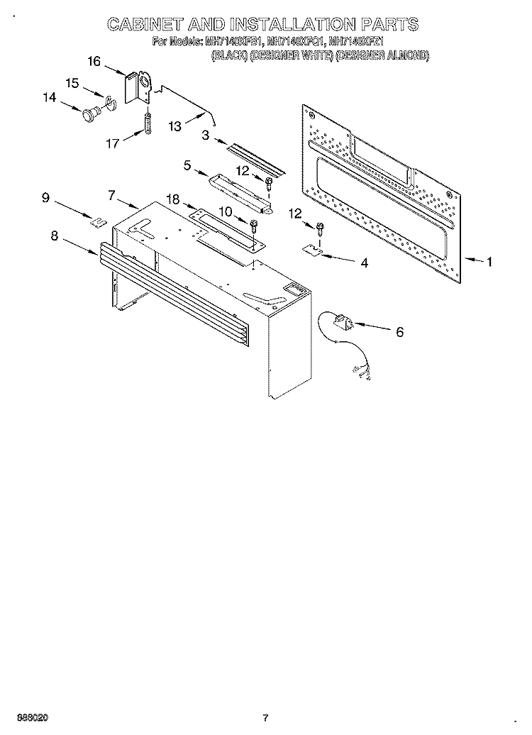 CABINET AND INSTALLATION Diagram and Parts List for MH7140XFQ1  Whirlpool Microwave