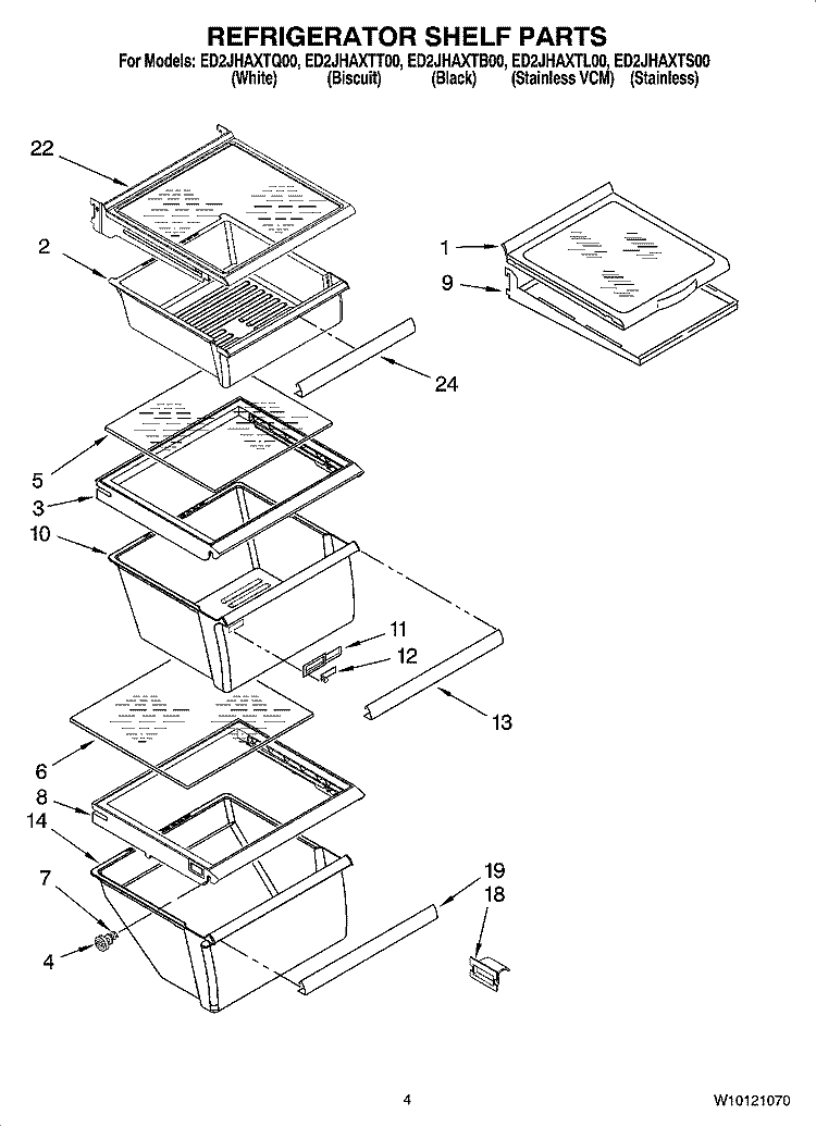 REFRIGERATOR SHELF PARTS Diagram and Parts List for ED2JHAXTB00  Whirlpool Refrigerator
