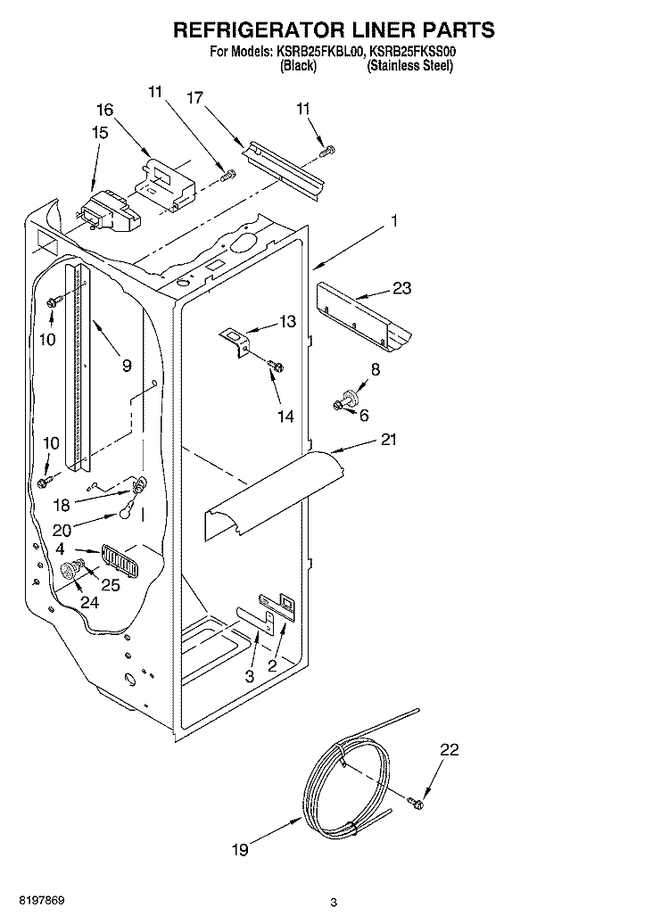 REFRIGERATOR LINER Diagram and Parts List for KSRB25FKSS00  KitchenAid Refrigerator