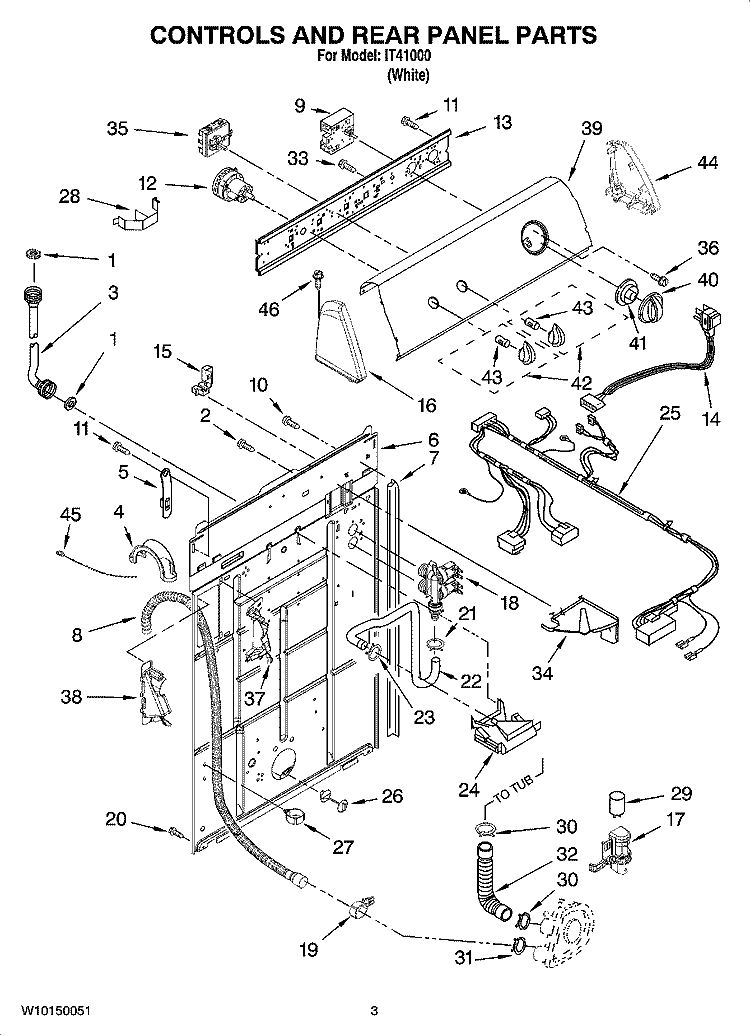 CONTROLS AND REAR PANEL PARTS Diagram and Parts List for IT41000  Inglis Washer