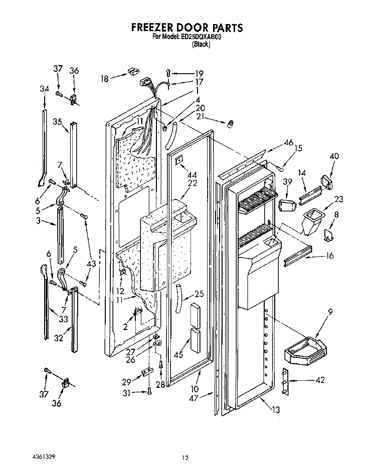 FREEZER DOOR Diagram and Parts List for ED25DQXAB00  Whirlpool Refrigerator