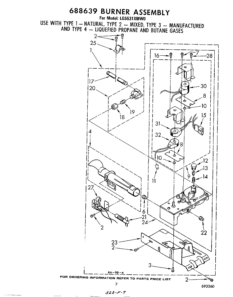 688639 BURNER Diagram and Parts List for LG5531XMW0  Whirlpool Dryer