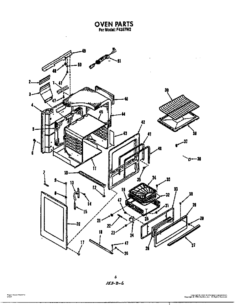 OVEN Diagram and Parts List for F4357W2  Roper Range