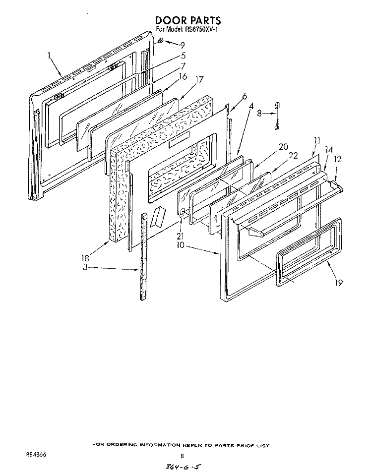 DOOR Diagram and Parts List for RS6750XVN1  Whirlpool Range