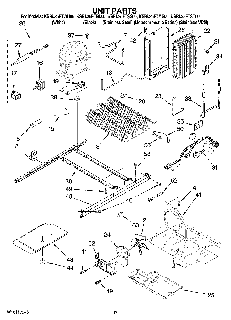 UNIT PARTS Diagram and Parts List for KSRL25FTST00  KitchenAid Refrigerator