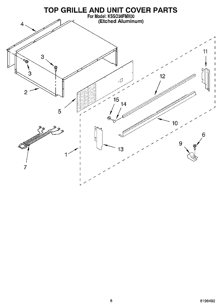 TOP GRILLE AND UNIT COVER PARTS Diagram and Parts List for KSSO36FMX00  KitchenAid Refrigerator