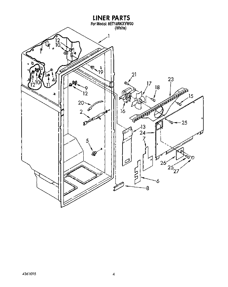 LINER Diagram and Parts List for 8ET18RKXYN00  Whirlpool Refrigerator