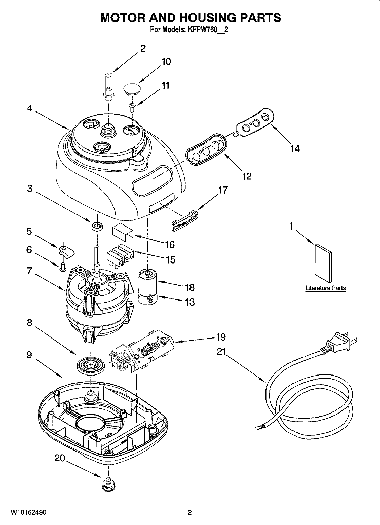 MOTOR AND HOUSING PARTS Diagram and Parts List for 4KFPW760WH2  KitchenAid Food Processor