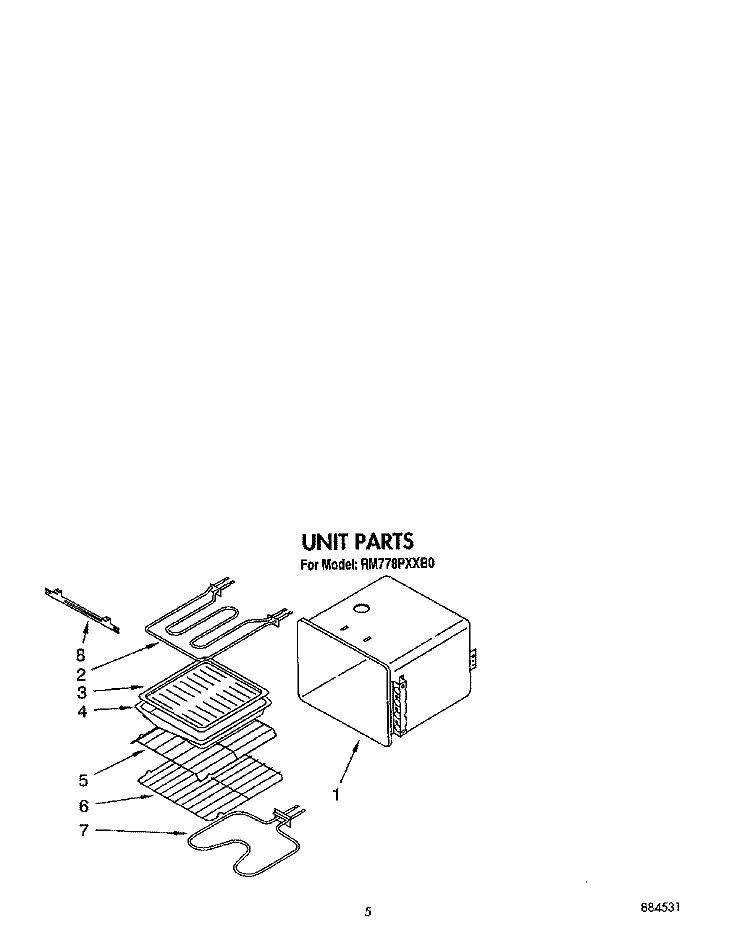 UNIT Diagram and Parts List for RM778PXXB0  Whirlpool Microwave Oven Combo